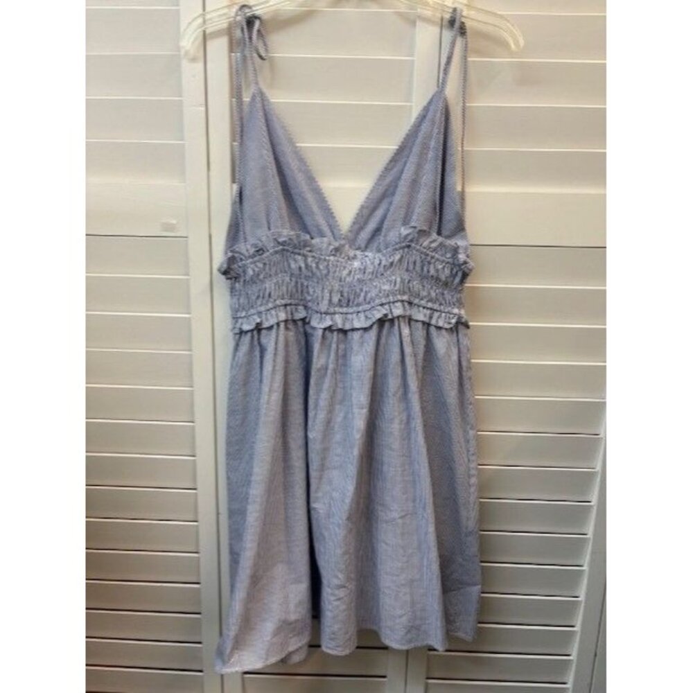 Blue‎ & White Striped Zara Dress With Adjustable Straps & Smocked Waist Size L